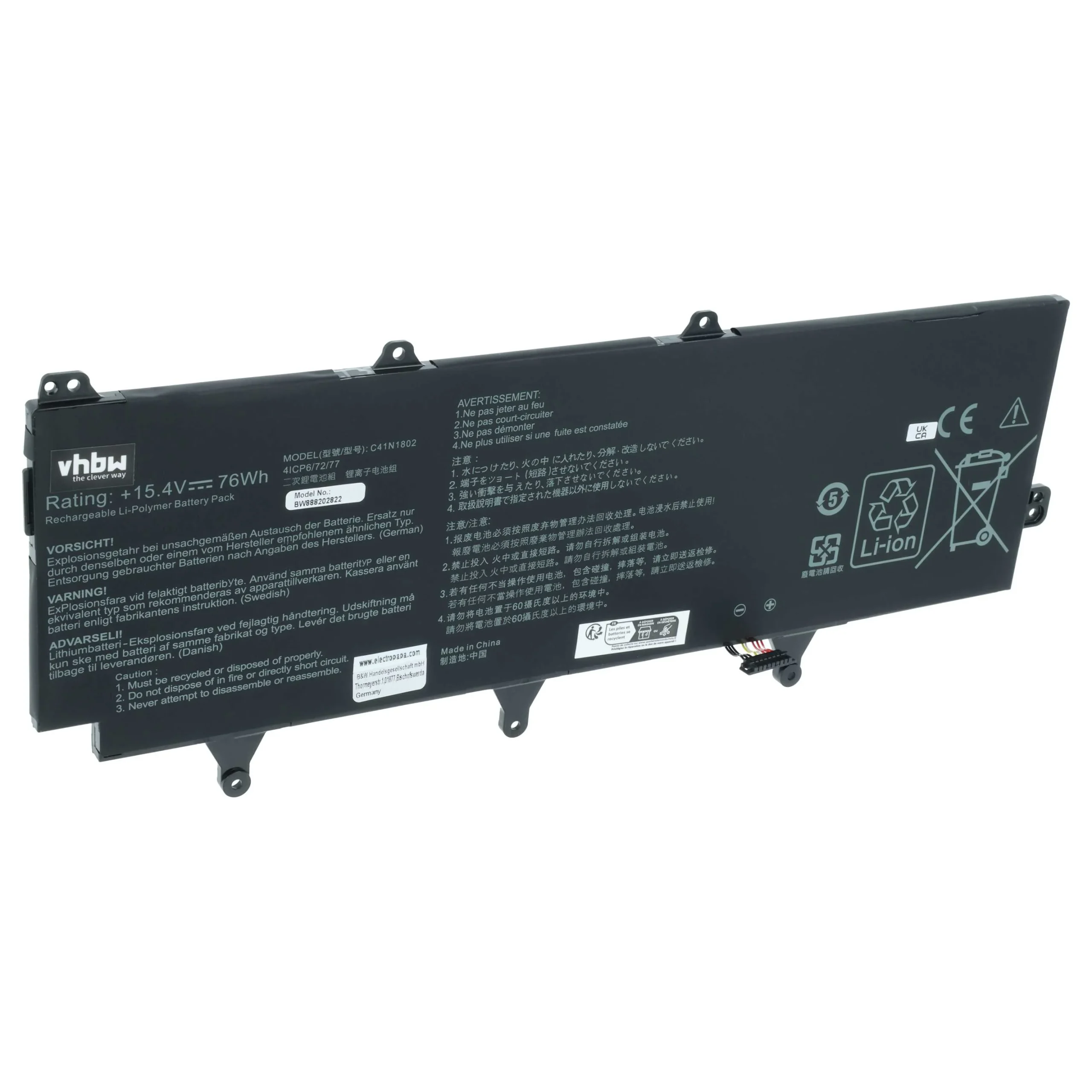 Batterie remplace Asus 0B200-03140100, C41N1802 pour ordinateur portable Asus- 4850mAh 15,4V Li-polymère