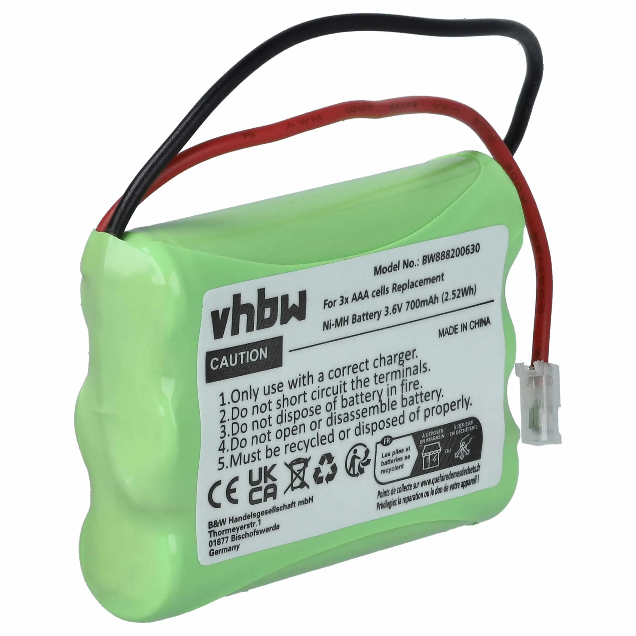 Batterie divers appareils - 700mAh 3,6V NiMH, 3x cellules, type AAA, micro, HR03