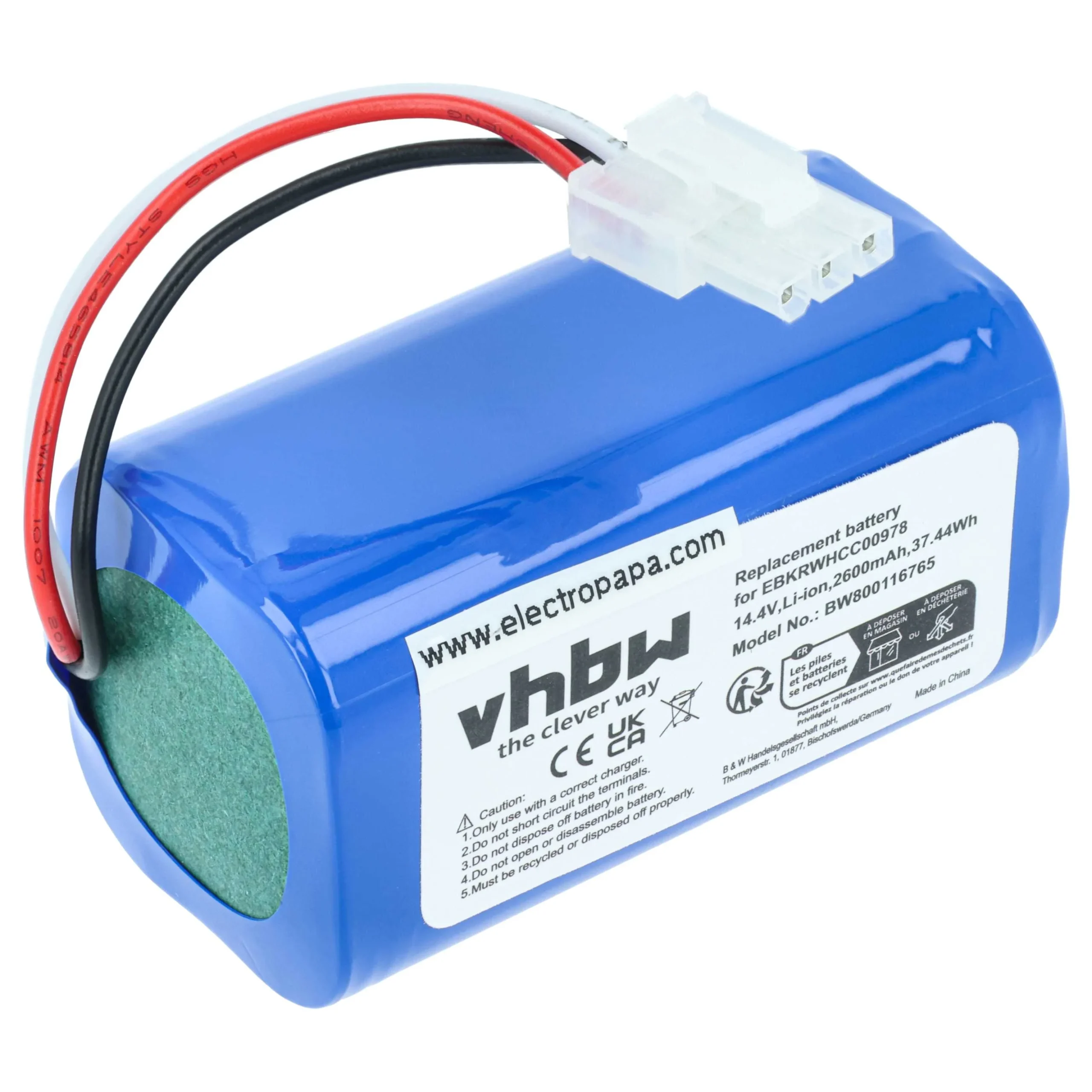 Batterie remplace iClebo EBKRTRHB000118-VE, EBKRWHCC00978 pour aspirateur iClebo - 2600mAh 14,4V Li-ion