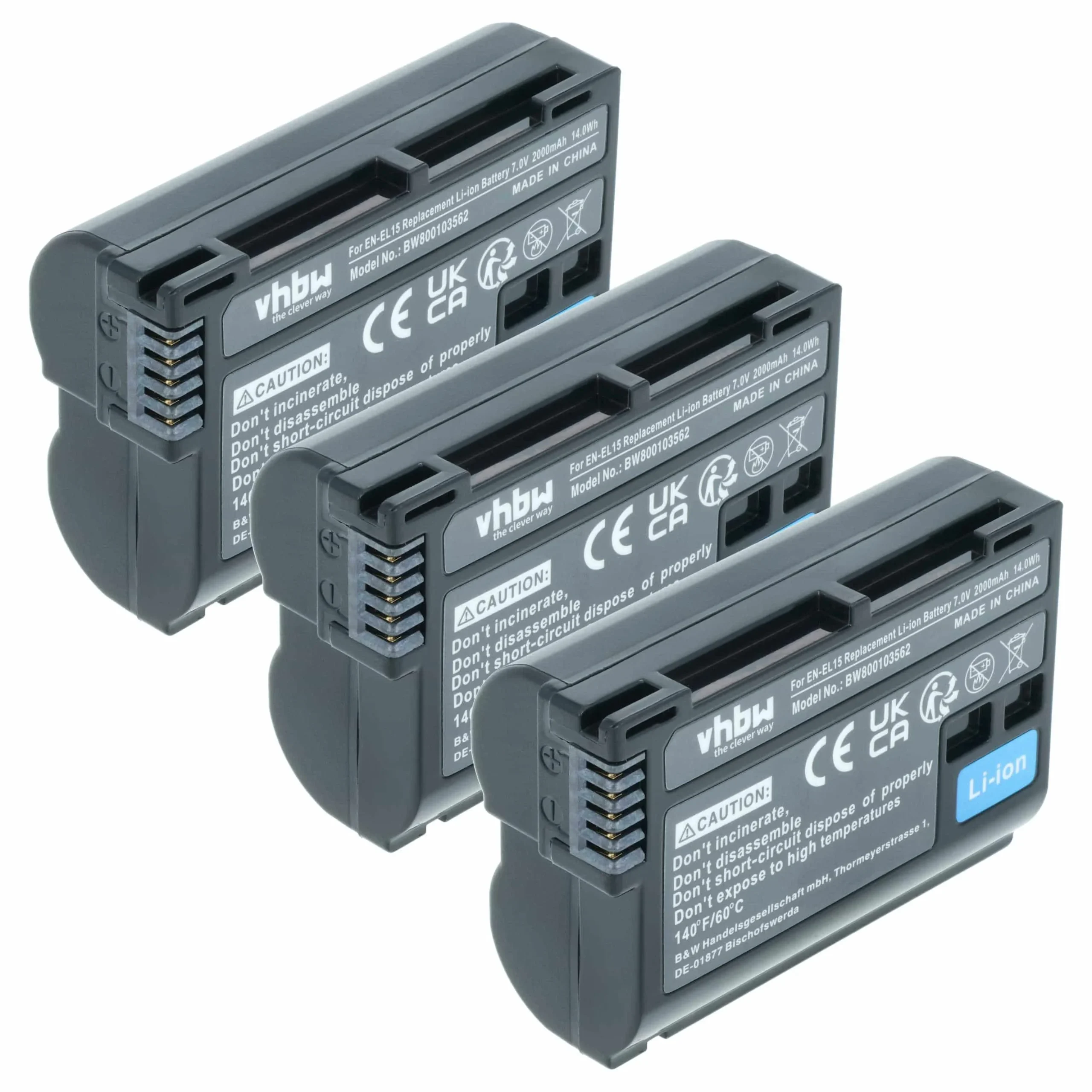 3x Batteries remplace Nikon EN-EL15, EN-EL15b, EN-EL15A, EN-EL15c pour appareil photo Nikon- 2000mAh 7V Li-ion