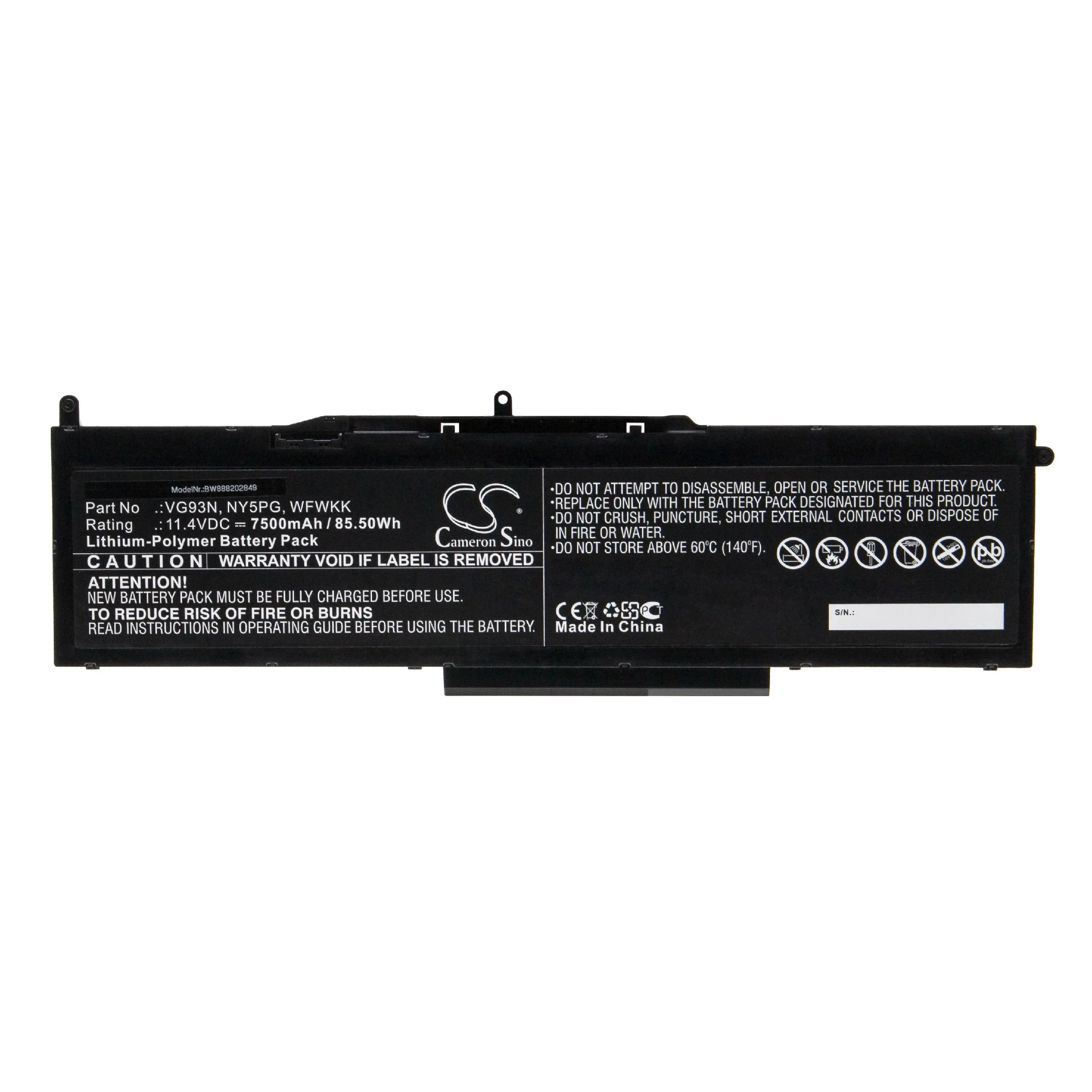 Batterie remplace Dell NY5PG, VG93N, WFWKK pour ordinateur portable Dell- 7500mAh 11,4V Li-polymère