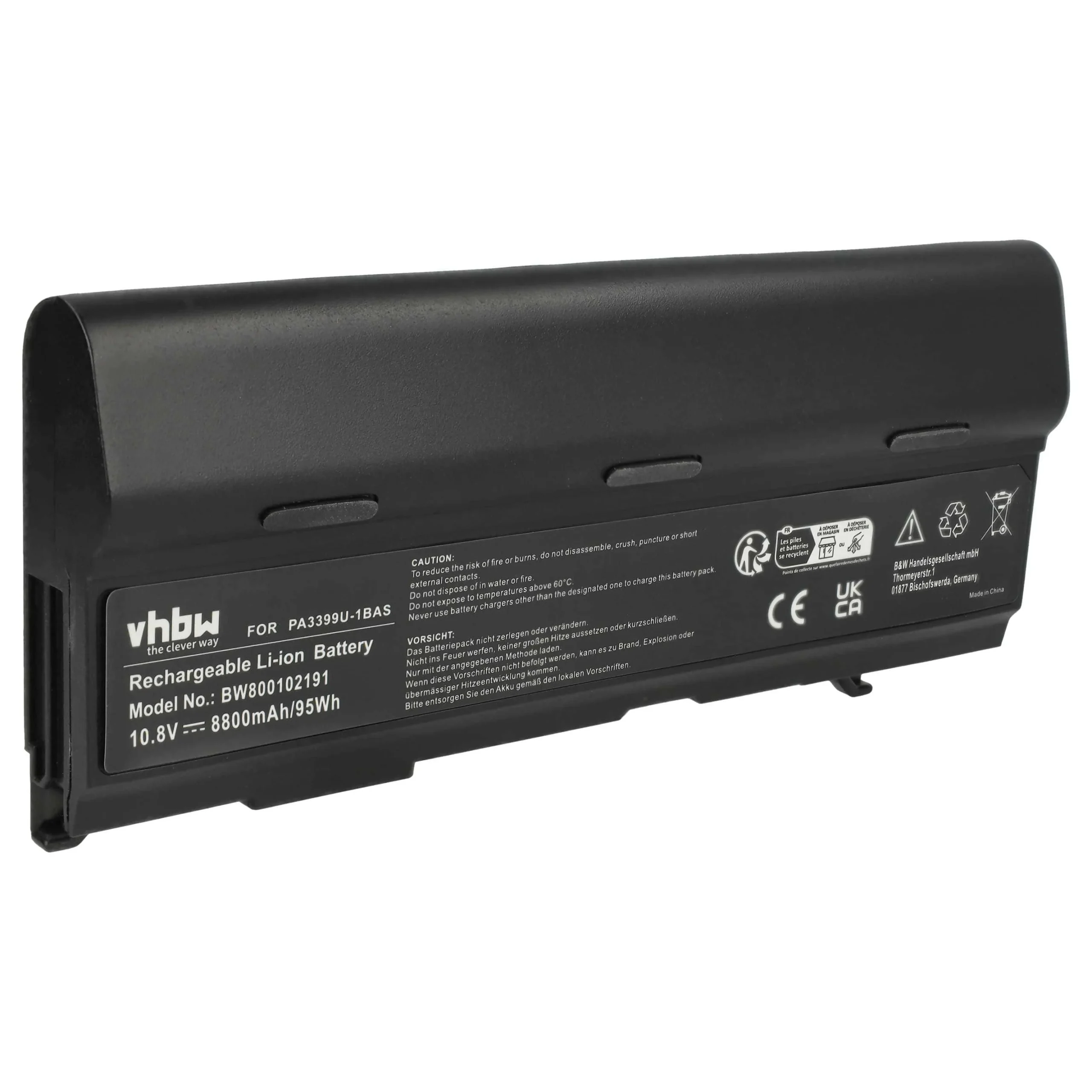 Batterie remplace Toshiba PA3399U-1BAS pour ordinateur portable Toshiba- 8800mAh 10,8V Li-ion, noir
