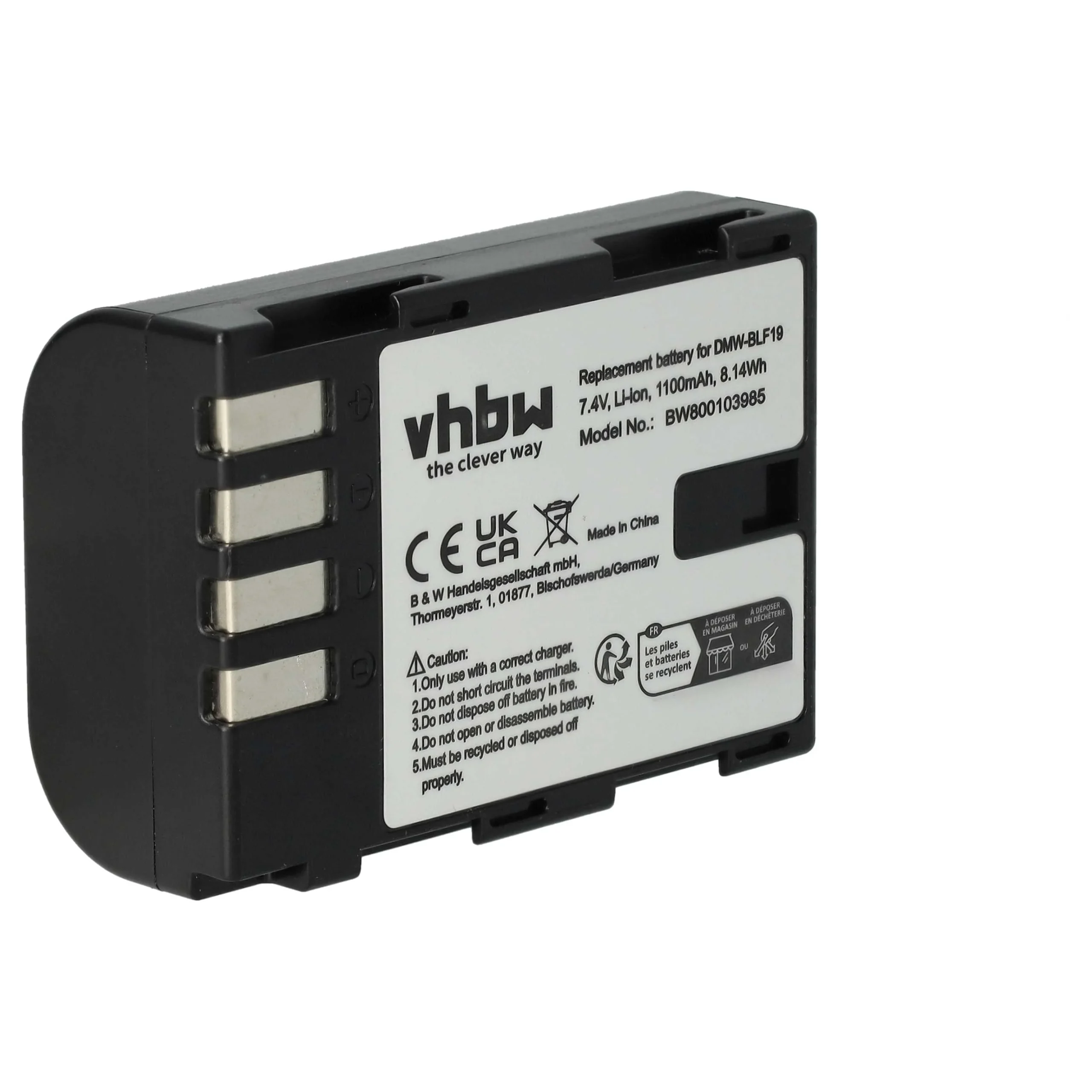 Batterie remplace Panasonic DMW-BLF19E, DMW-BLF19 pour appareil photo Panasonic- 1100mAh 7,2V Li-ion