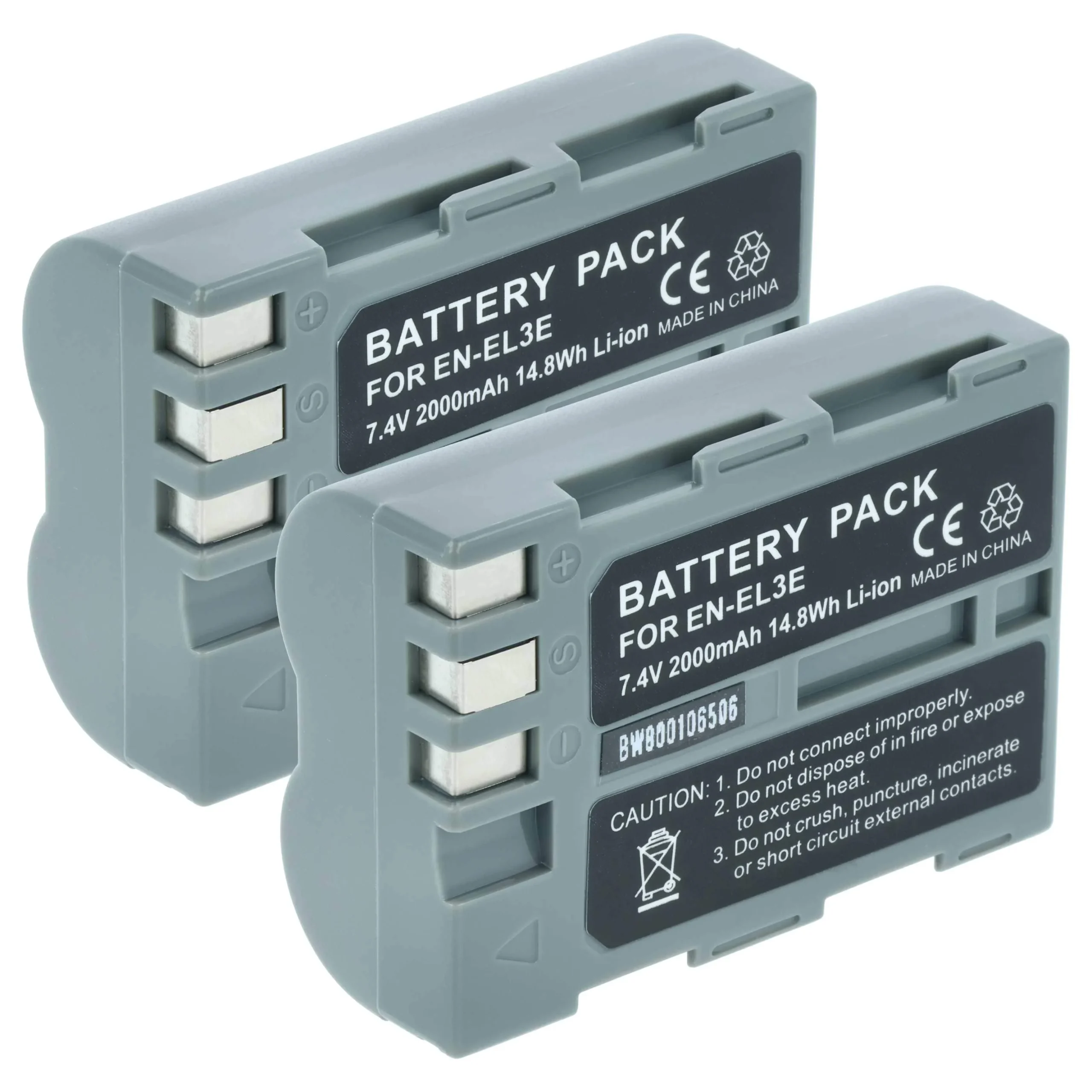 2x Batteries remplace Nikon EN-EL3e, EN-EL3, EN-EL3a pour appareil photo Nikon- 2000mAh 7,2V Li-ion