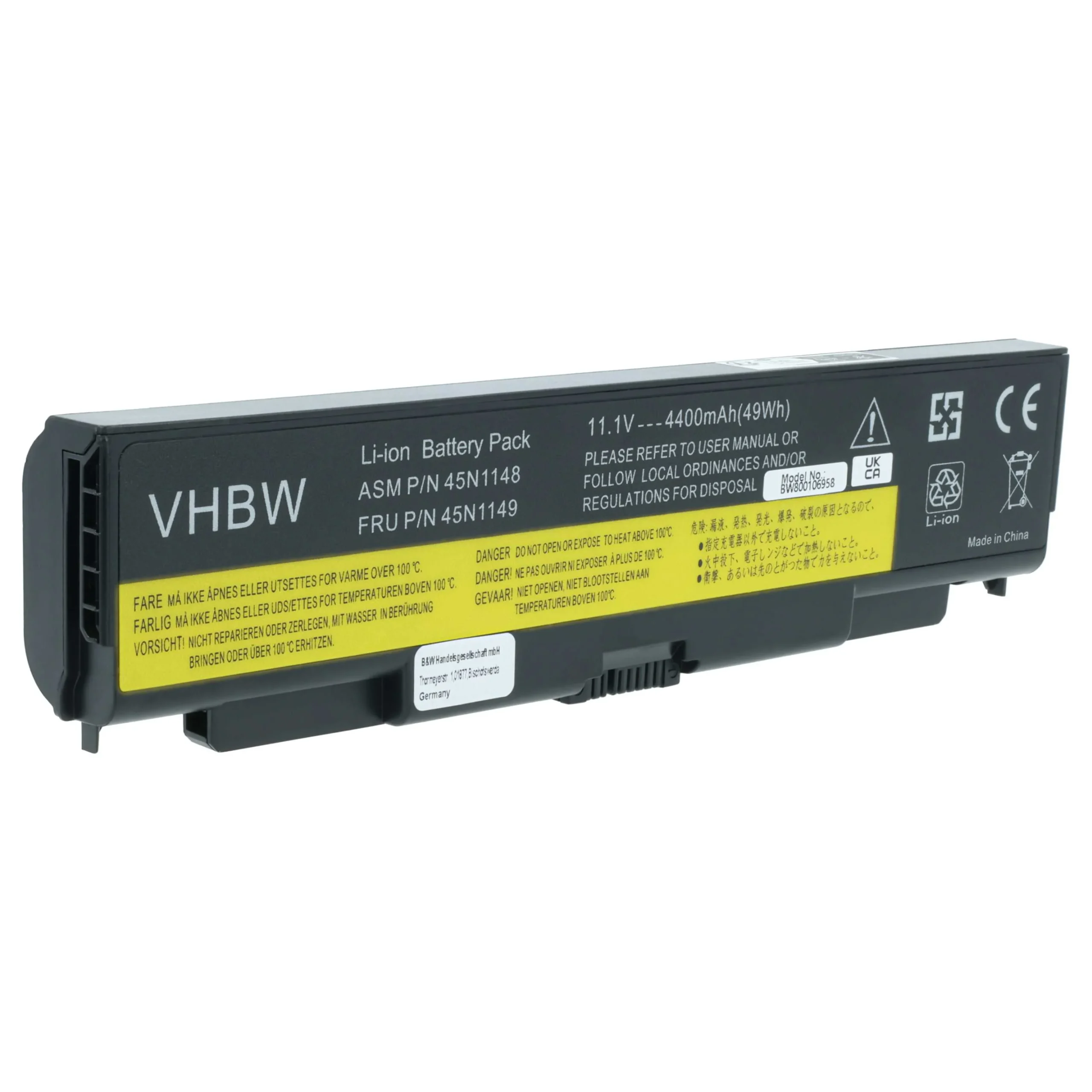 Batterie remplace Lenovo 0C52863, 0C52864, 0A36302 pour ordinateur portable Lenovo- 4400mAh 11,1V Li-ion, noir