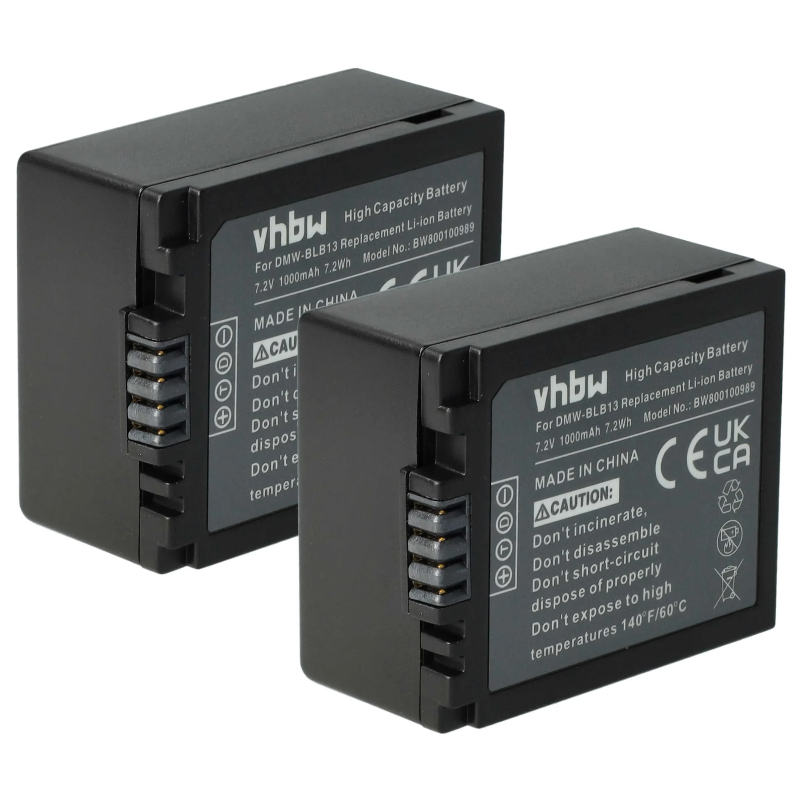 2x Batteries remplace Panasonic DMW-BLB13E, DMW-BLB13 pour appareil photo Panasonic- 1000mAh 7,2V Li-ion