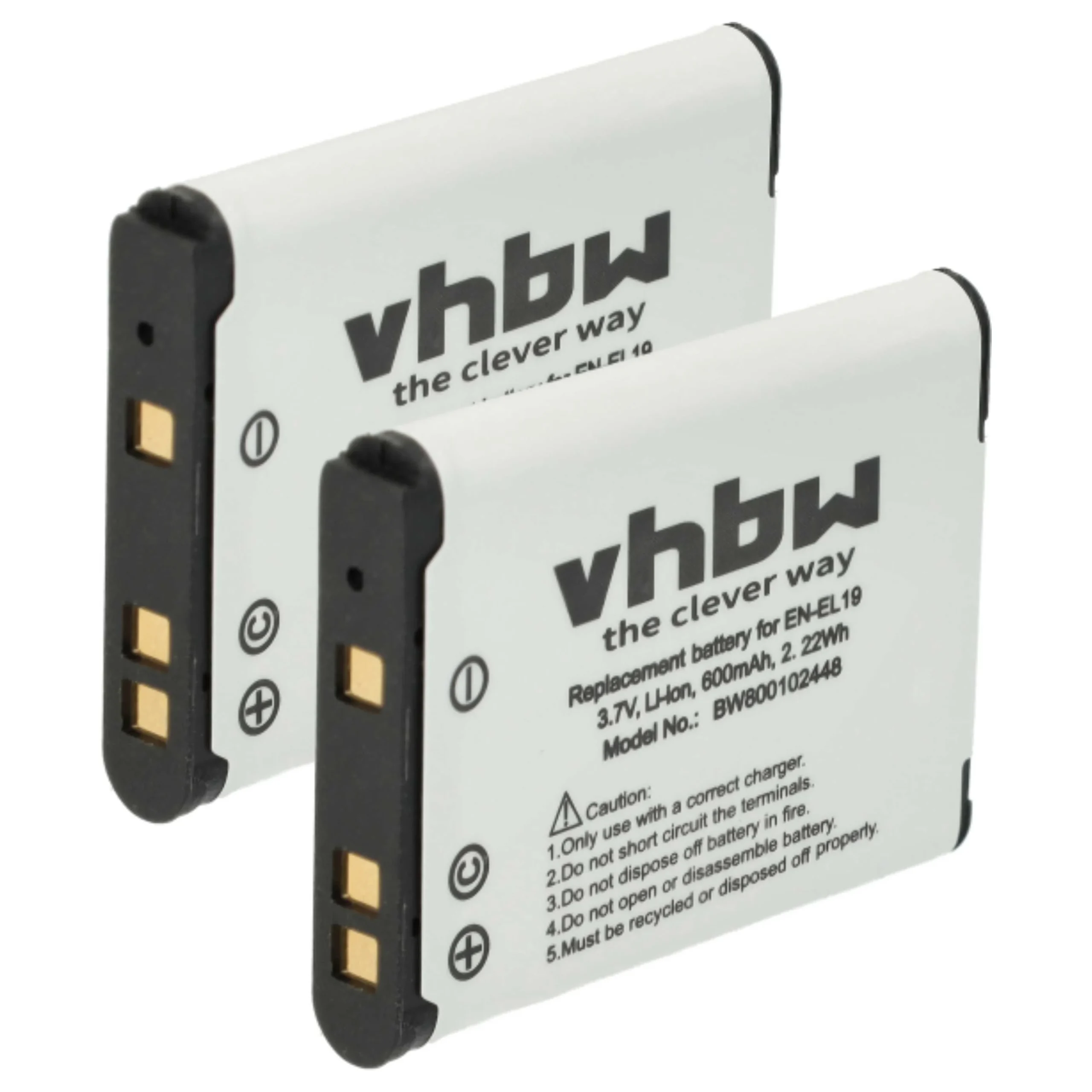 2x Batteries remplace Nikon EN-EL19 pour appareil photo Nikon- 600mAh 3,7V Li-ion