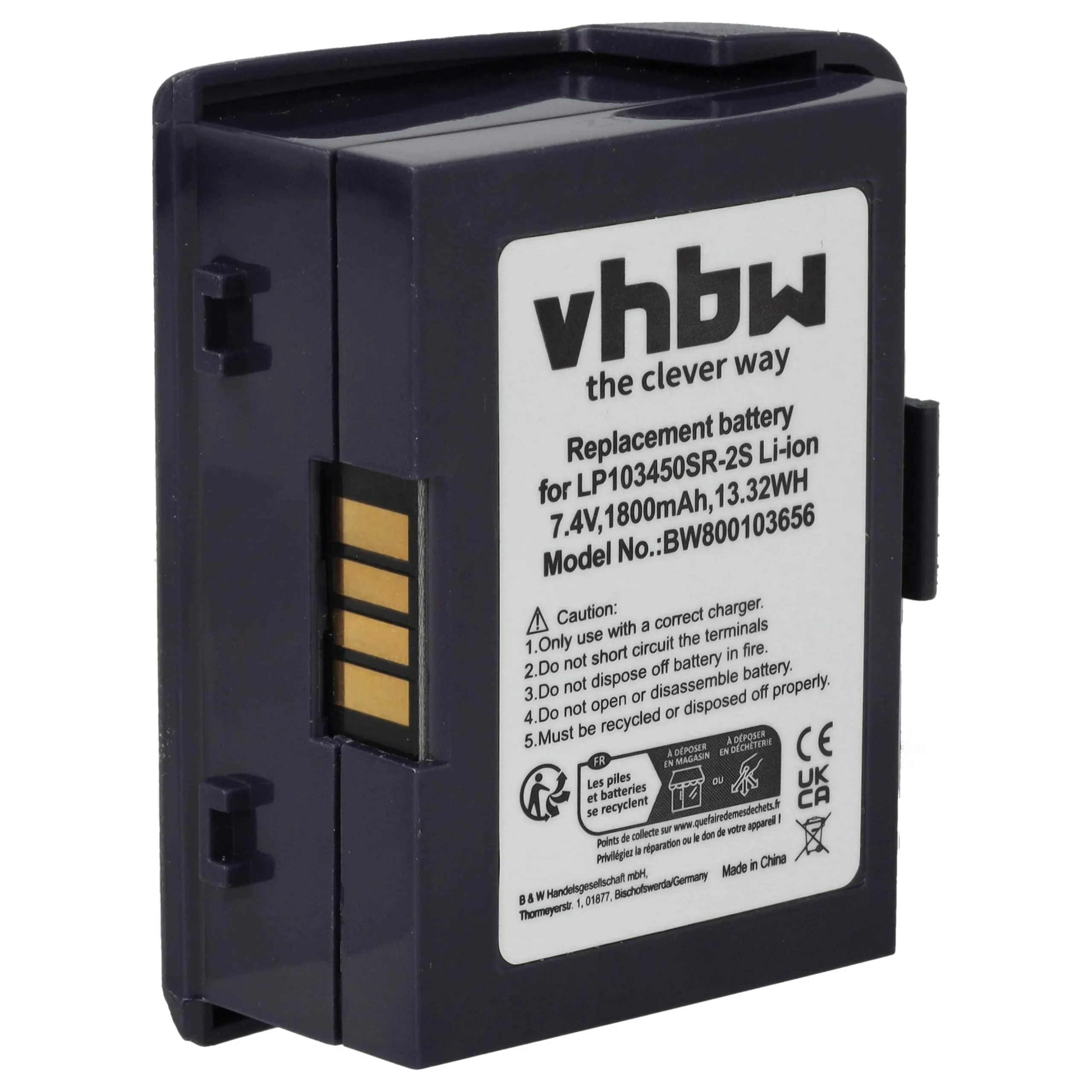 Batterie remplace Verifone 24016-01-R, LP103450SR-2S pour lecteur de carte Verifone - 1800mAh 7,4V Li-ion