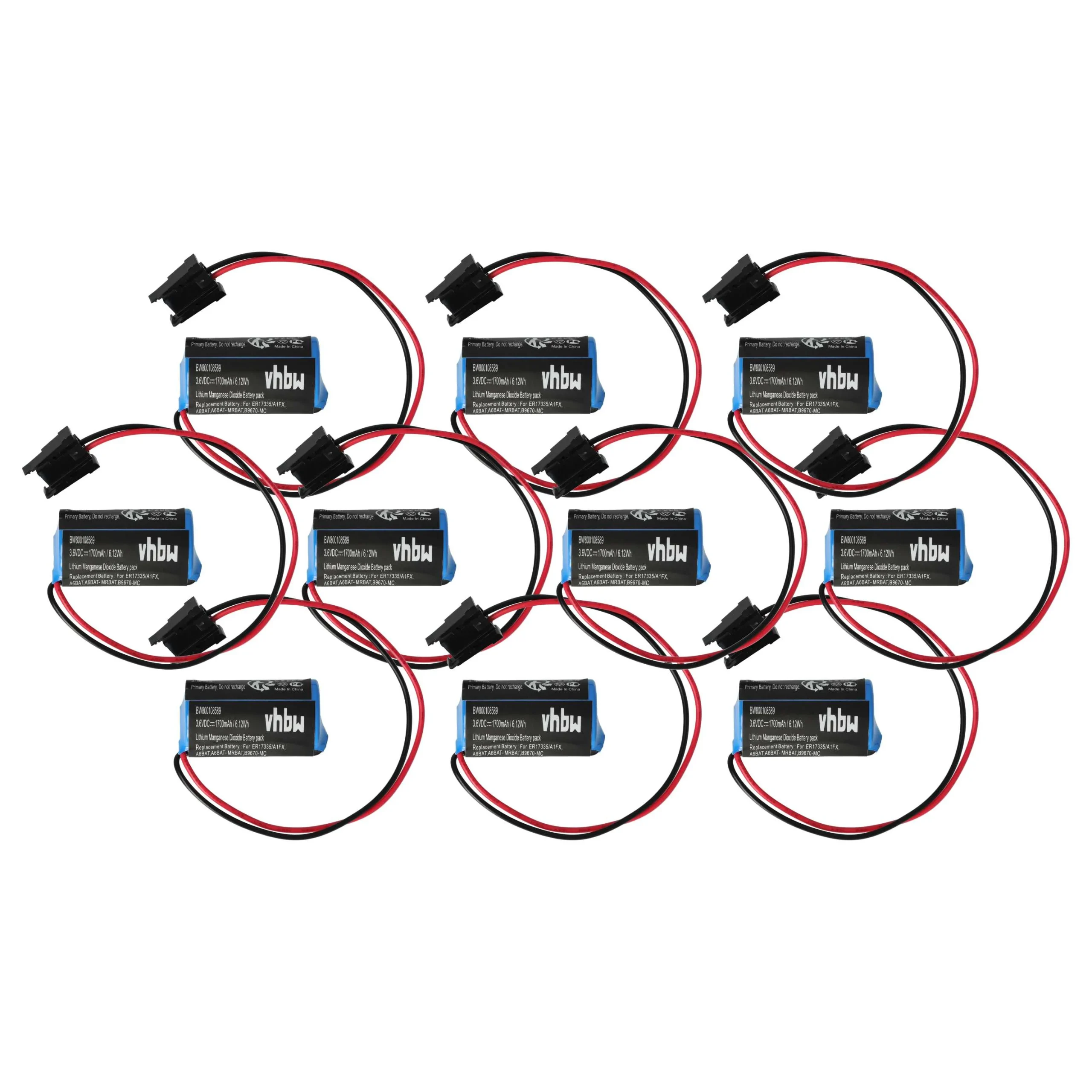 10x Piles remplace Mitsubishi B9670-MC, A6BAT, A6BAT-MRBAT. pour unité de contrôle - 1700mAh 3,6V Li-MnO2