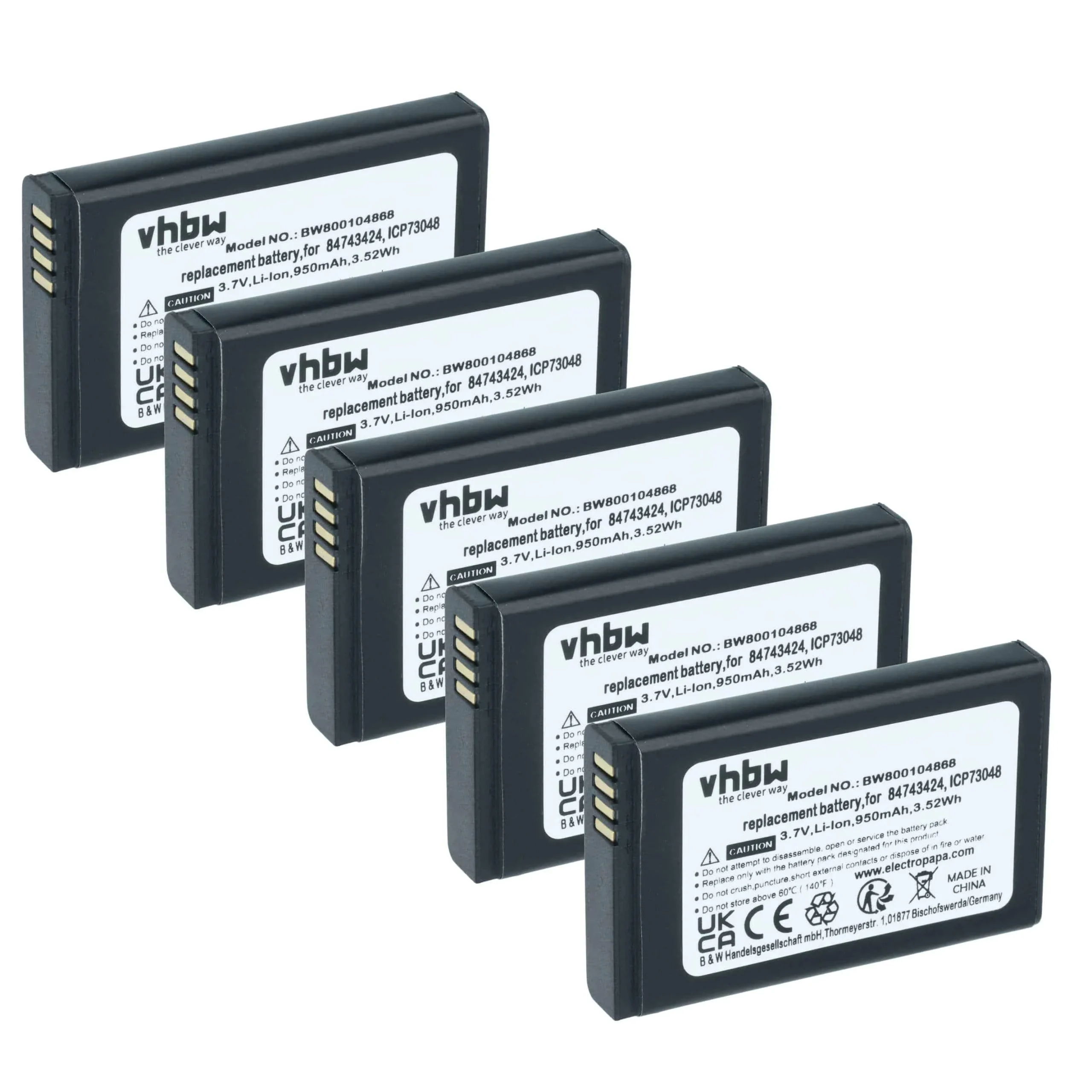 5x Batteries remplace Polycom / Spectralink 84743424, 84743428 pour téléphone Agfeo - 950mAh 3,7V Li-ion