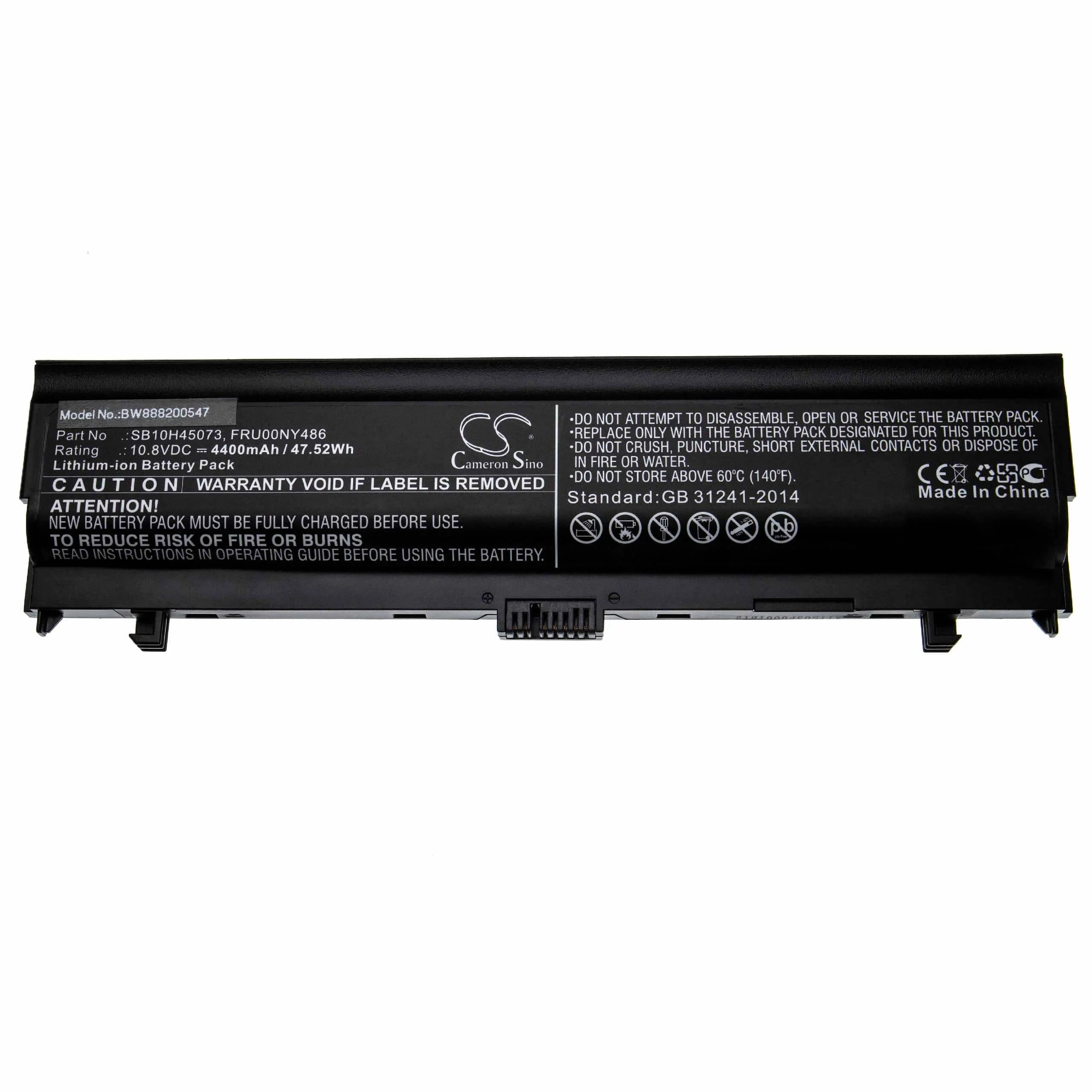 Batterie remplace Lenovo 00NY489, 00NY488, 00NY486 pour ordinateur portable Lenovo- 4400mAh 10,8V Li-ion, noir