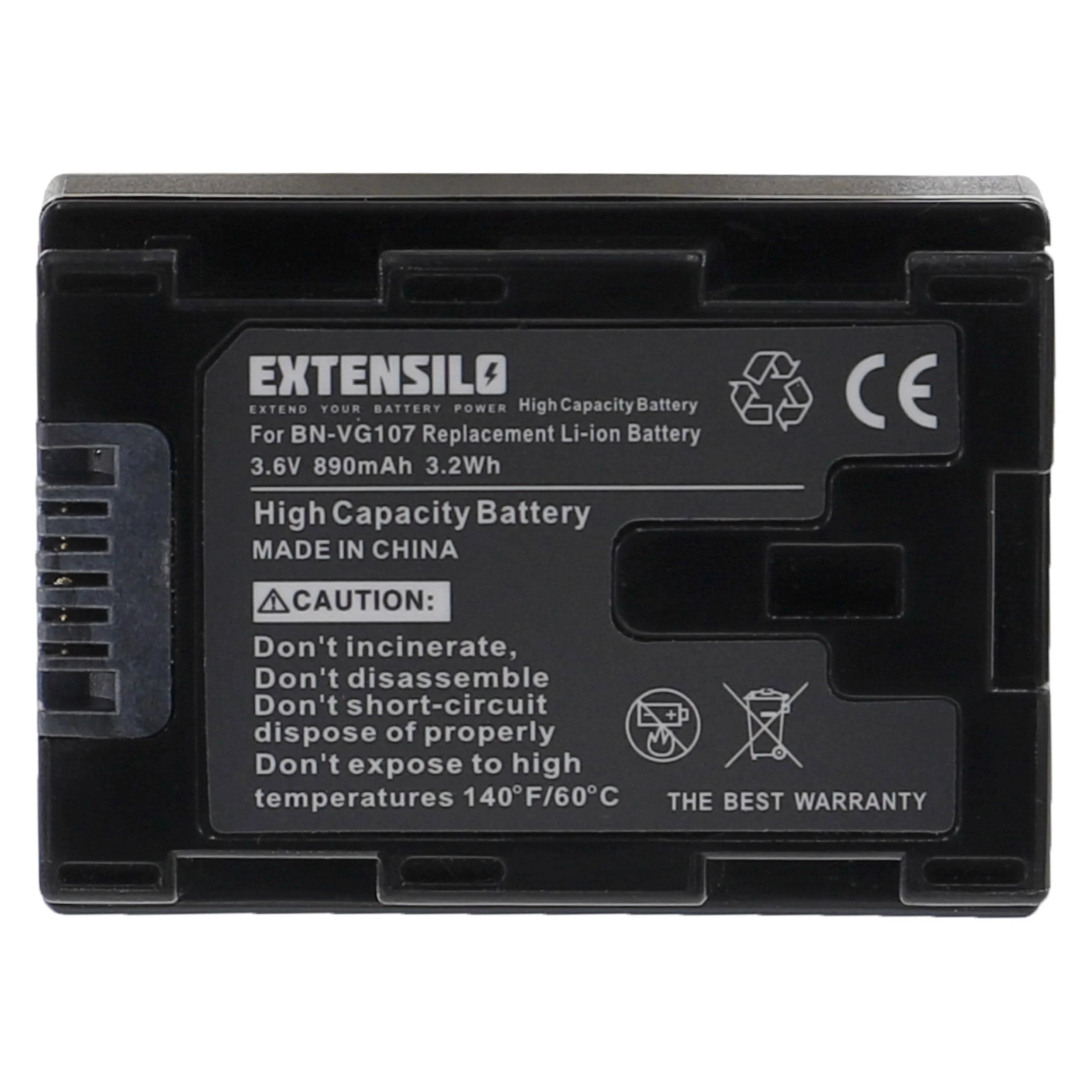 Batterie remplace JVC BN-VG107E, BN-VG107U, BN-VG107, BN-VG107US pour appareil photo JVC- 890mAh 3,6V Li-ion