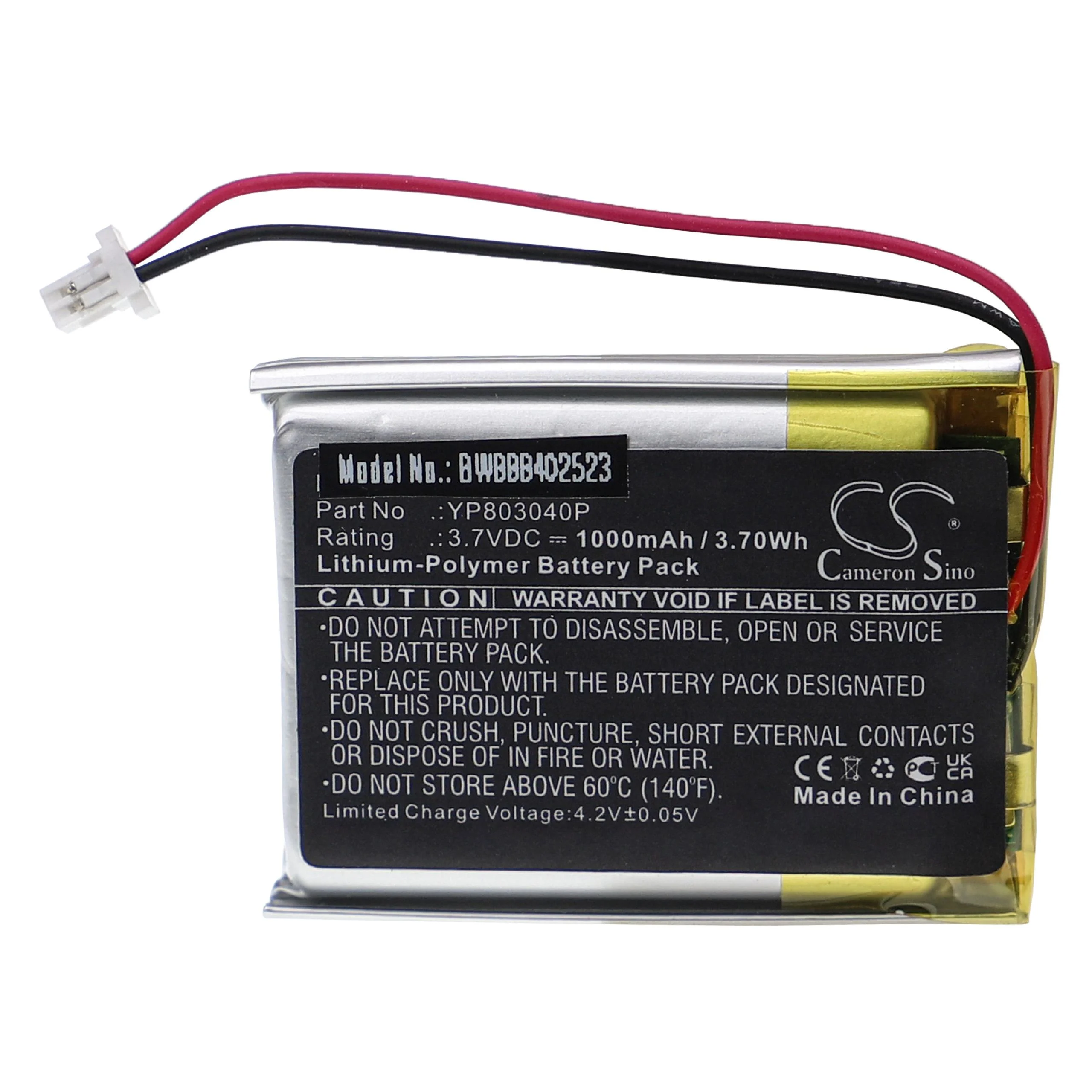Batterie remplace Sena YP803040P pour caméscope Sena- 1000mAh 3,7V Li-polymère