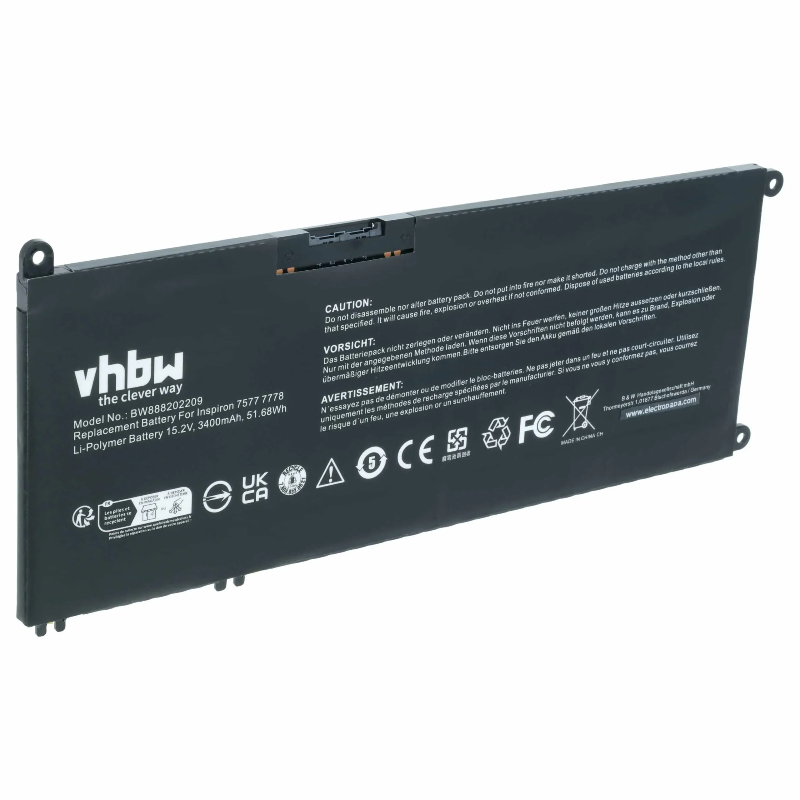 Batterie remplace Dell P30E, 7FHHV, 33YDH, 07FHHV, P30E001 pour ordinateur portable Dell- 3400mAh 15,2V Li-ion