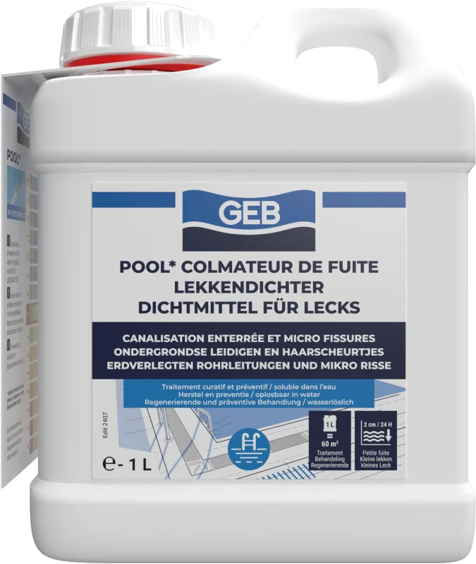 GEB 3283981272940 Pool Colmateur Liquide colmatant pour la réparation de fuites dans la Piscine pour canalisations enterrées et Bassin, Incolore, 1 Litre - AUTRES MARQUES