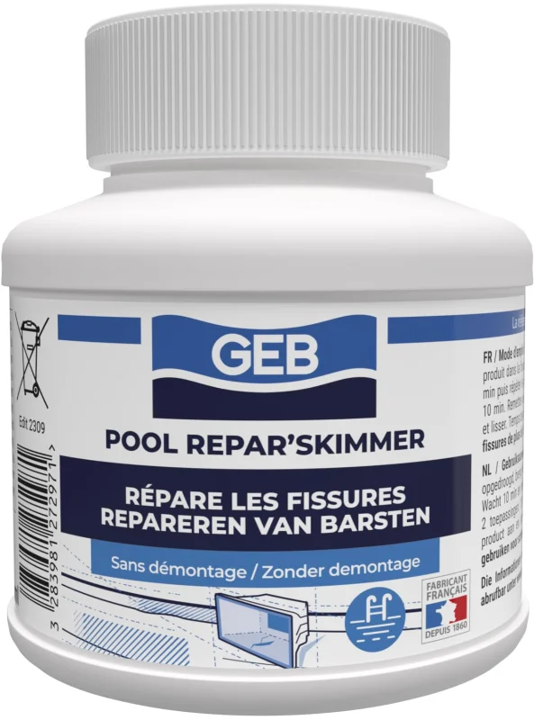 GEB Réparation skimmer de piscine, buse de refoulement, bonde de fond et toutes pièces en ABS - Pot 125 ml - Répare des fissures jusqu'à 5 mm : la fin des fuites !