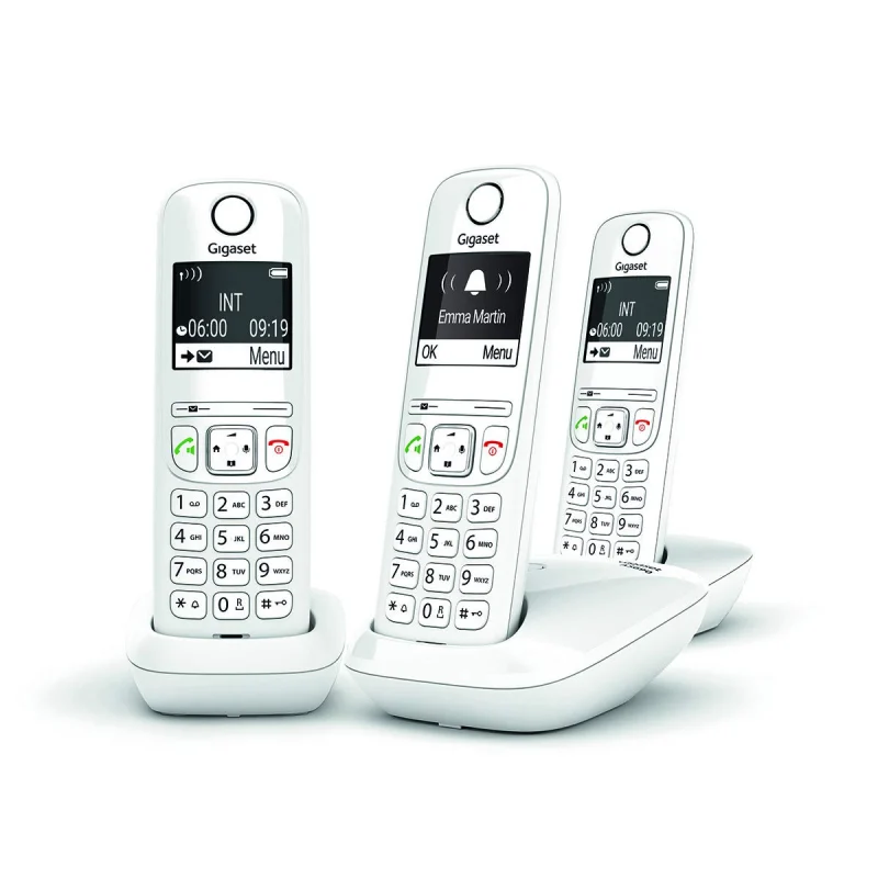 Gigaset AS690 Trio - Téléphone fixe sans fil, 3 combinés avec grand écran rétroéclairé pour un affichage ultra lisible, fonction blocage d'appels - Blanc [Version Française]
