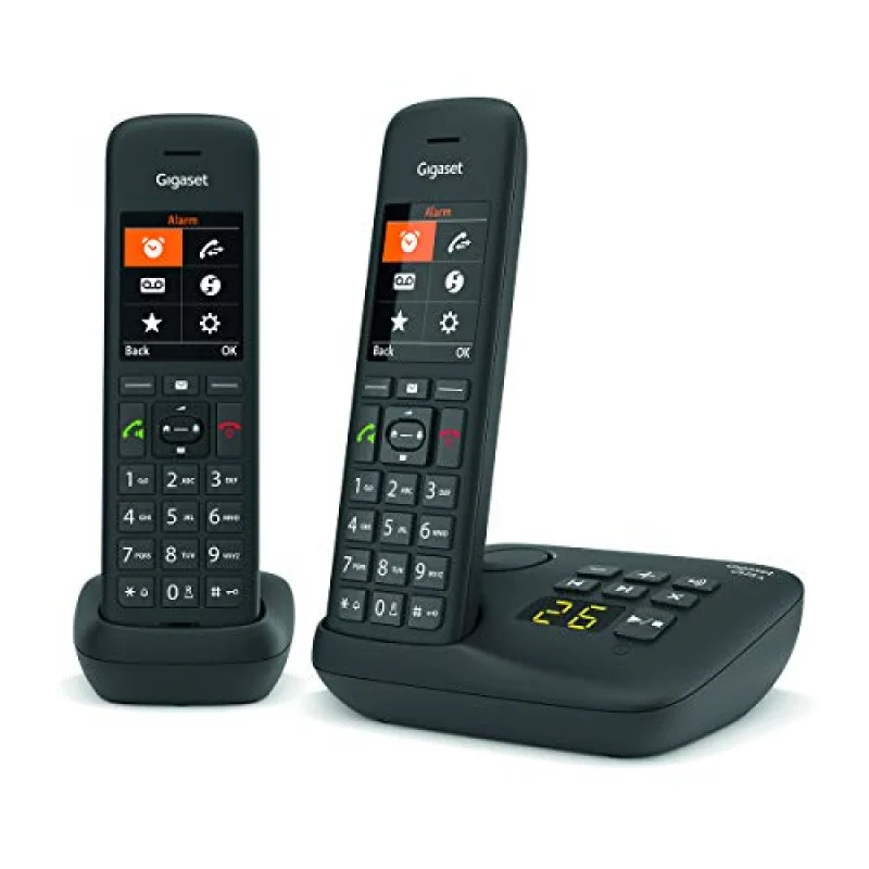 Gigaset C575A Duo - Téléphone fixe sans fil avec répondeur intégré jusqu'à 30 mn d'enregistrement, grand écran rétro-éclairé couleur, fonctions mains libres et blocage d'appels - 2 combinés - Noir [Version Française]