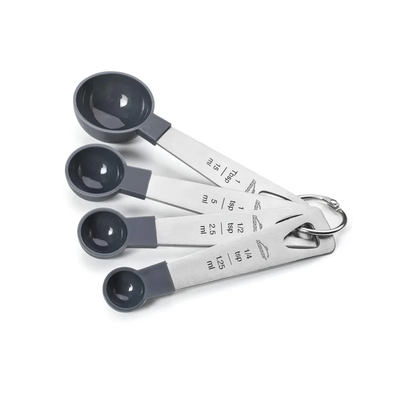 LACOR - 67037 - Ensemble 4 Cuillères à Mesurer, Liquide et Compteur de Nourriture, Pâtisseries, Acier Inoxydable et PP, Empilable, Sans BPA, Lave-vaisselle Convivial, Gris