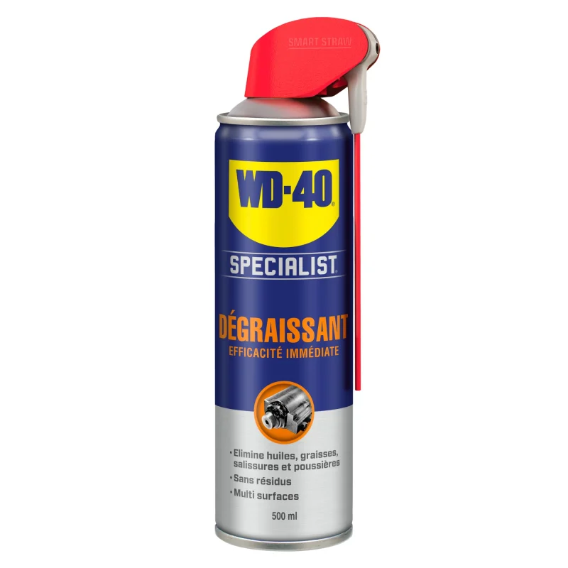 WD-40 Specialist • Dégraissant • Spray Double Position • Efficacité Immédiate • Sans résidu • Dissout graisse, huiles et salissures diverses • Réduit l’usure • 500 ML